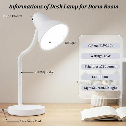 Clip On LED Desk Lamp, Flexible Arm, Eye-Caring Study Lamps for School Dorm