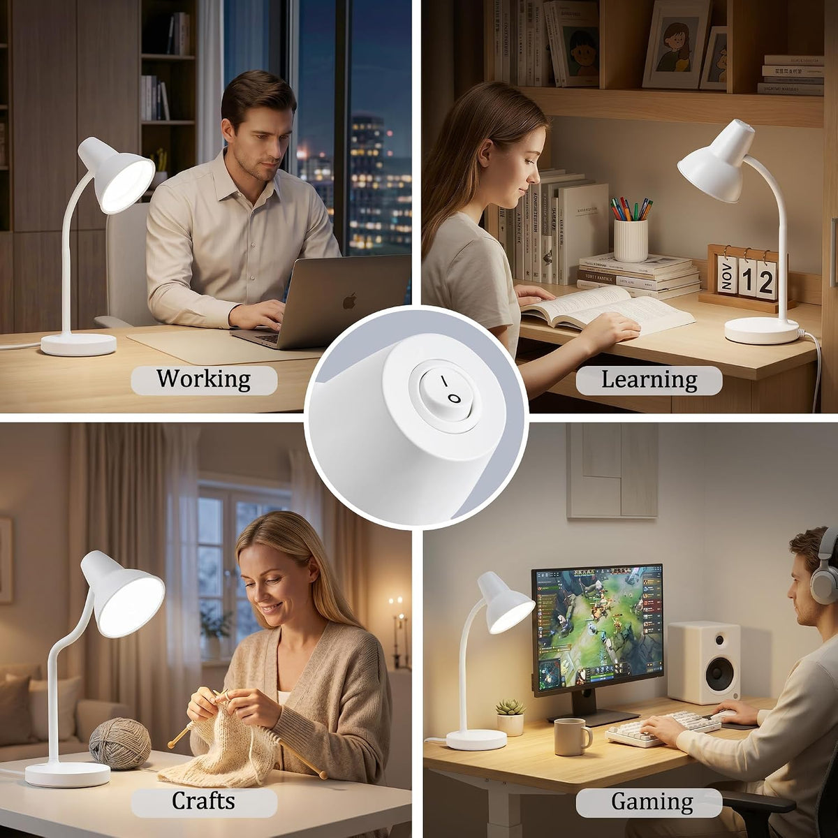 Clip On LED Desk Lamp, Flexible Arm, Eye-Caring Study Lamps for School Dorm