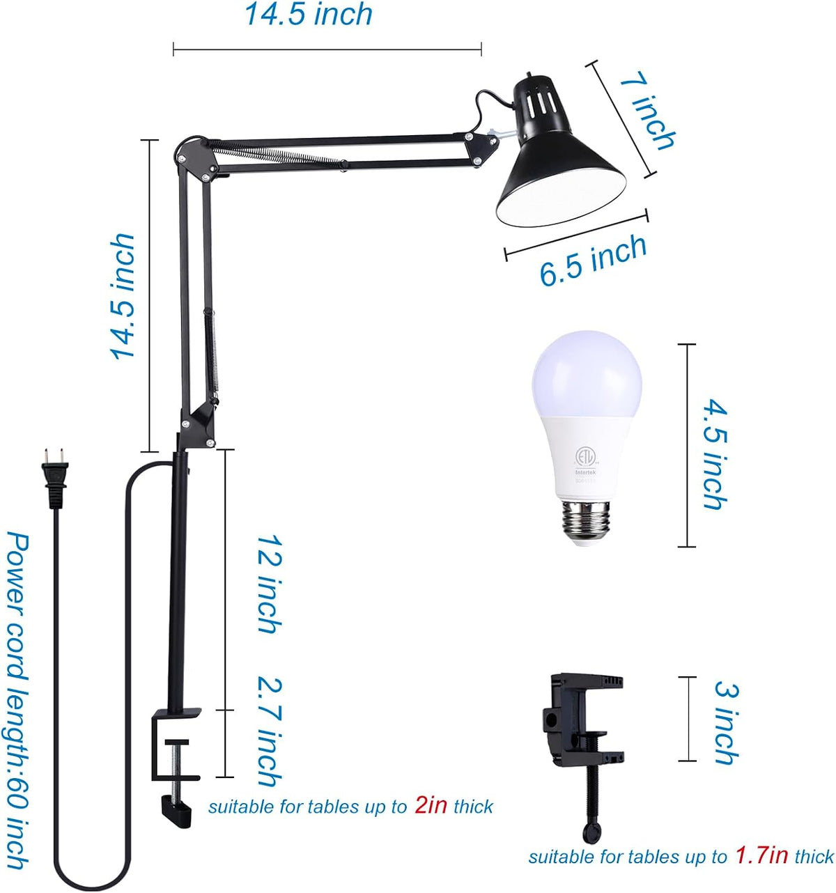 Swing Arm Desk Lamp for Home Office 360°Adjustable