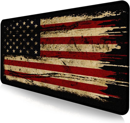 Retro American Flag XL Gaming Mouse Pad with Stitching Edge Laptop Desk Mat