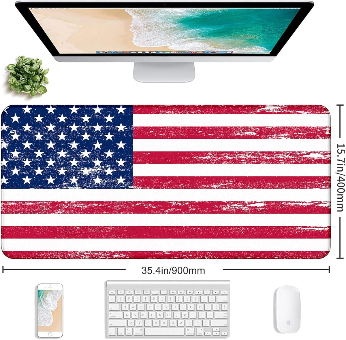 Retro American Flag XL Gaming Mouse Pad with Stitching Edge Laptop Desk Mat