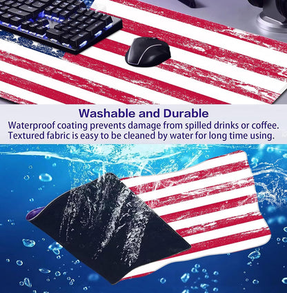 Retro American Flag XL Gaming Mouse Pad with Stitching Edge Laptop Desk Mat