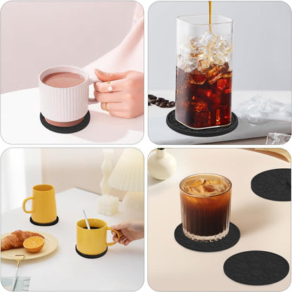 4 Inch Round Green Silicone Drink Coasters Set of 6 with Holder