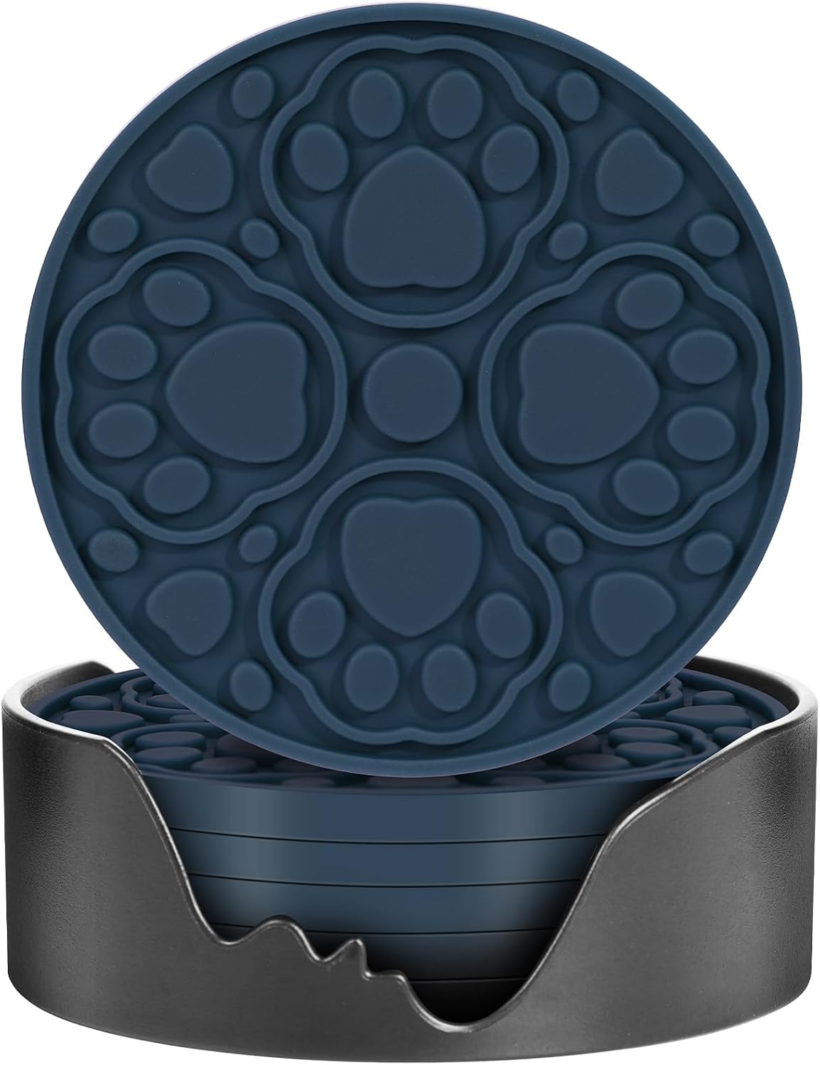 4 Inch Round Green Silicone Drink Coasters Set of 6 with Holder