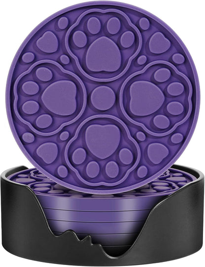 4 Inch Round Green Silicone Drink Coasters Set of 6 with Holder