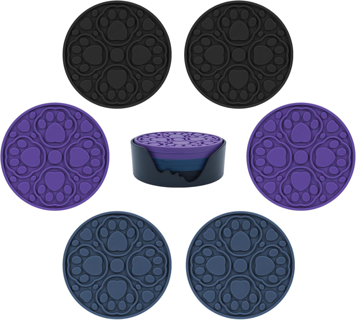 4 Inch Round Green Silicone Drink Coasters Set of 6 with Holder