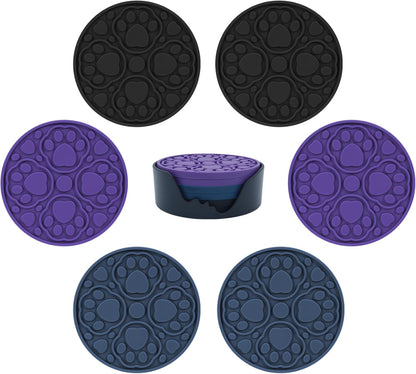 4 Inch Round Green Silicone Drink Coasters Set of 6 with Holder