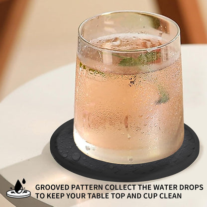 4 Inch Round Green Silicone Drink Coasters Set of 6 with Holder