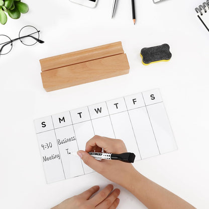 Desktop Glass Weekly Whiteboard with Detachable Wood Stand Weekly Dry Erase Board Weekly Calendar Whiteboard Weekly Planner to Do List White Board Desk Planner 11.8x5.86 for Office, Home, School