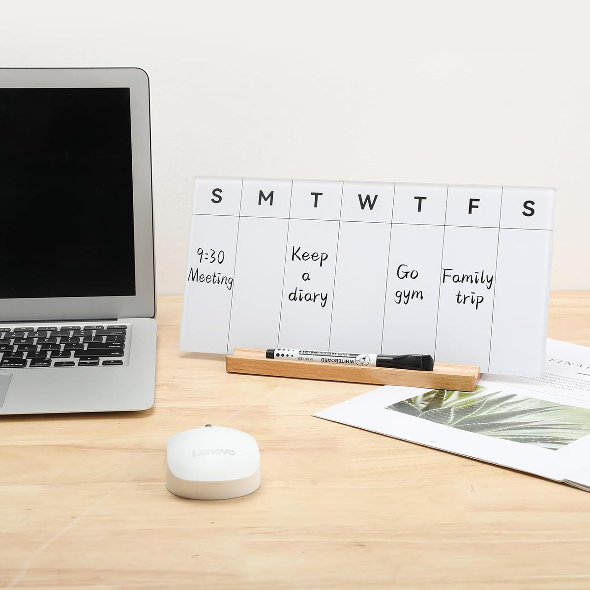 Desktop Glass Weekly Whiteboard with Detachable Wood Stand Weekly Dry Erase Board Weekly Calendar Whiteboard Weekly Planner to Do List White Board Desk Planner 11.8x5.86 for Office, Home, School