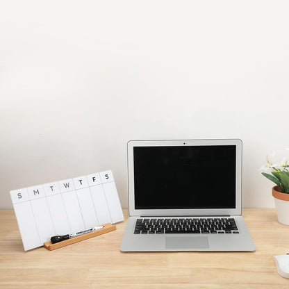 Desktop Glass Weekly Whiteboard with Detachable Wood Stand Weekly Dry Erase Board Weekly Calendar Whiteboard Weekly Planner to Do List White Board Desk Planner 11.8x5.86 for Office, Home, School