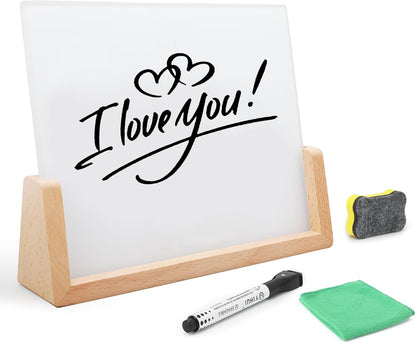 Desktop Glass Weekly Whiteboard with Detachable Wood Stand Weekly Dry Erase Board Weekly Calendar Whiteboard Weekly Planner to Do List White Board Desk Planner 11.8x5.86 for Office, Home, School