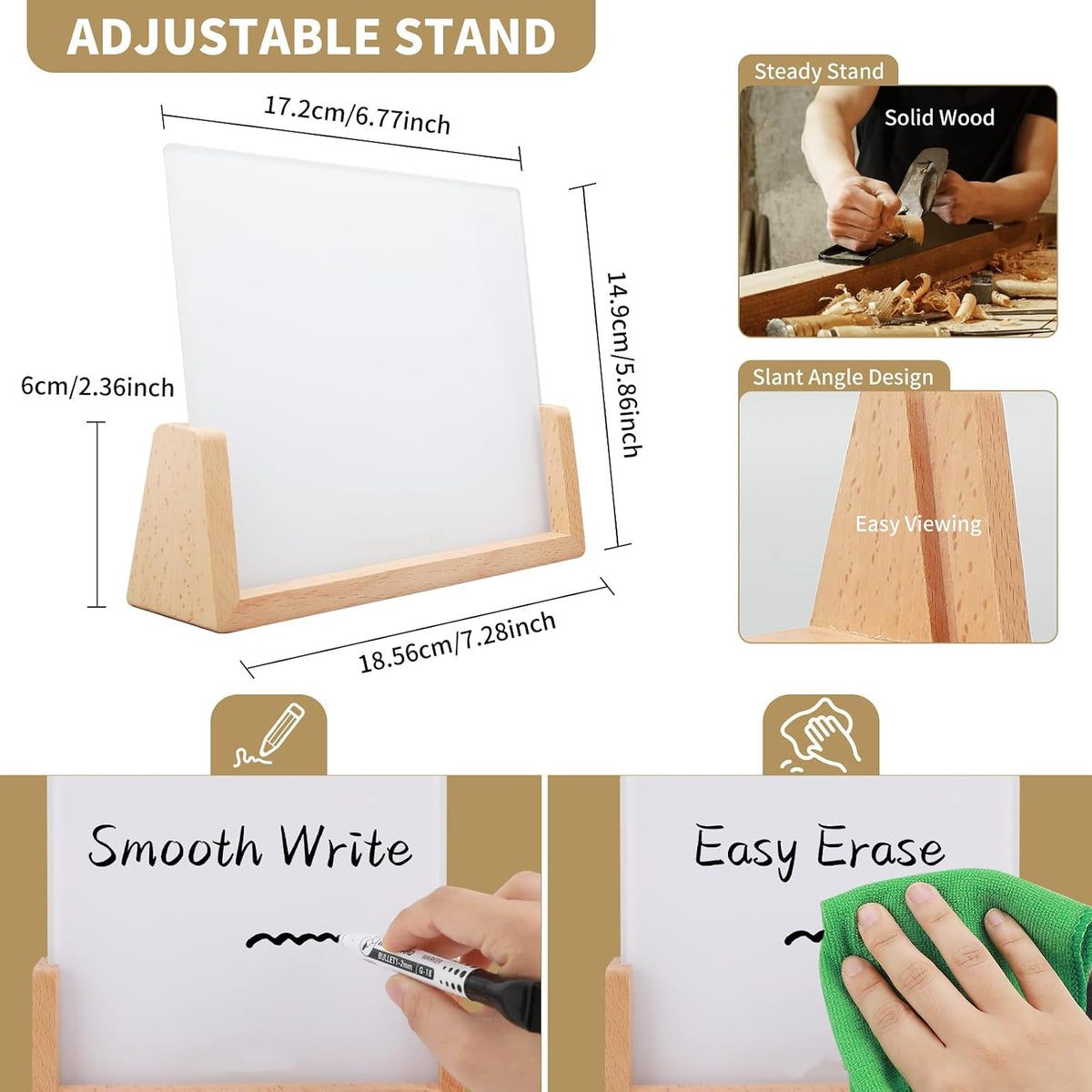 Desktop Glass Weekly Whiteboard with Detachable Wood Stand Weekly Dry Erase Board Weekly Calendar Whiteboard Weekly Planner to Do List White Board Desk Planner 11.8x5.86 for Office, Home, School