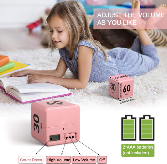 Cube Timer, Gravity Sensor Flip Timer for ADHD, Pink