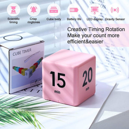 Cube Timer, Gravity Sensor Flip Timer for ADHD, Pink