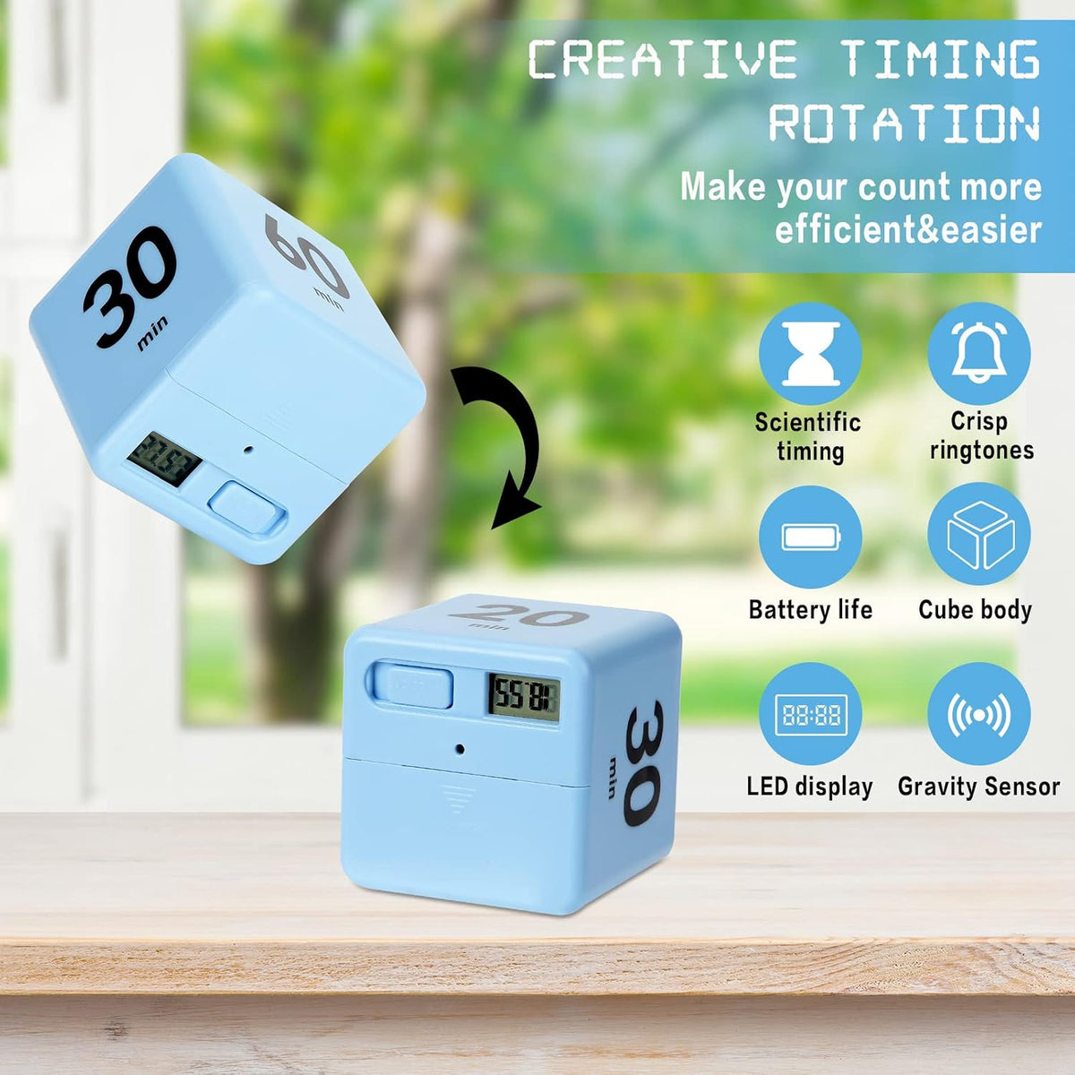 Cube Timer, Gravity Sensor Flip Timer for ADHD, Pink