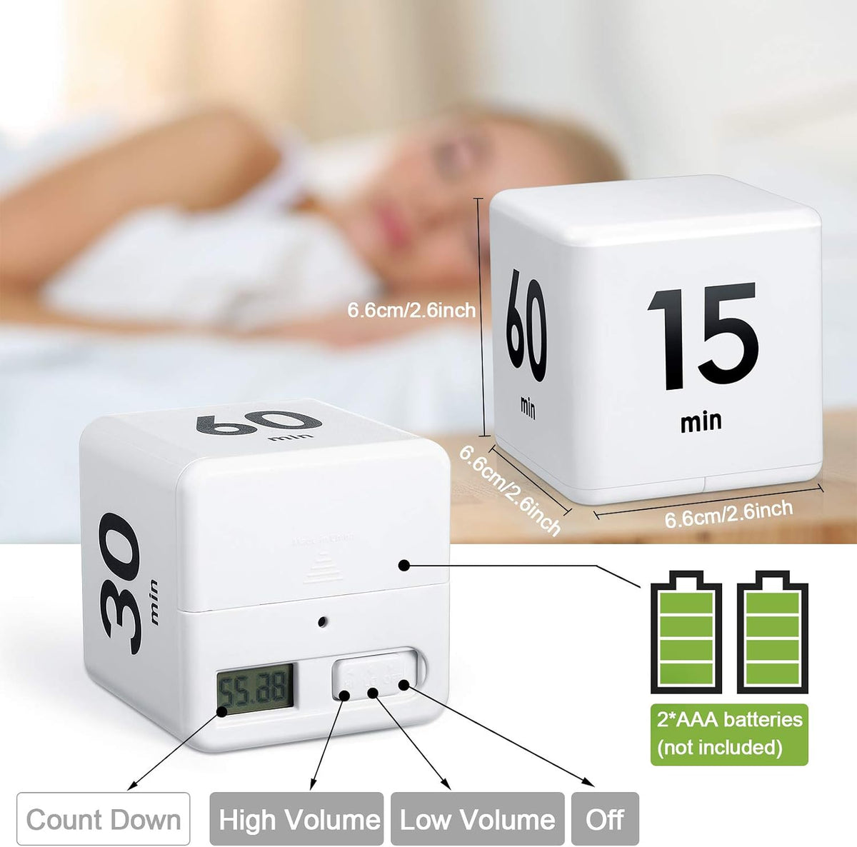 Cube Timer, Gravity Sensor Flip Timer for ADHD, Pink