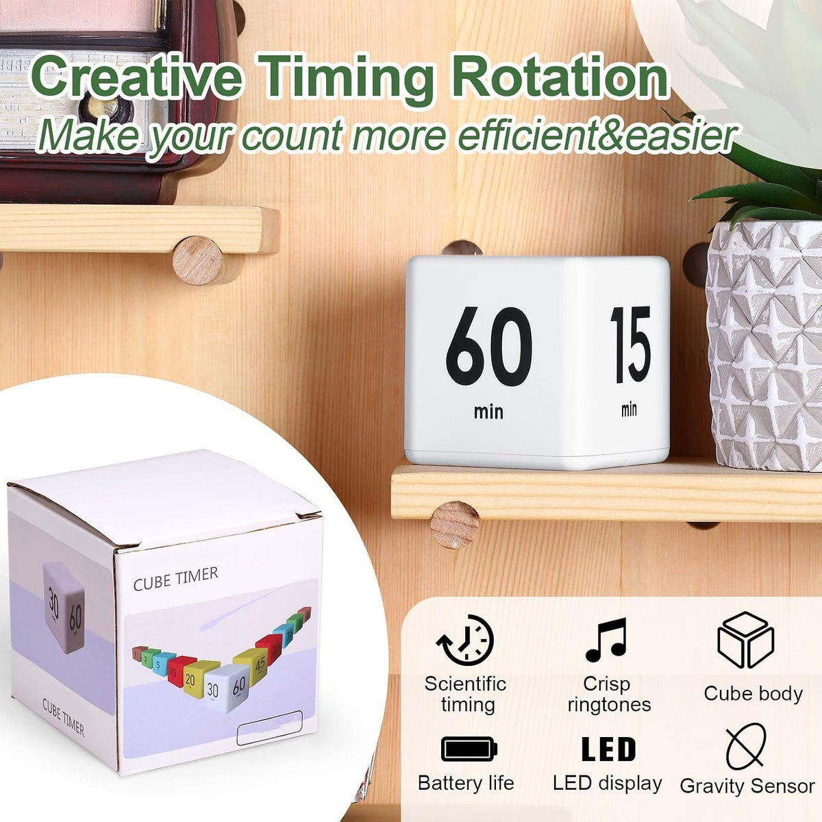 Cube Timer, Gravity Sensor Flip Timer for ADHD, Pink