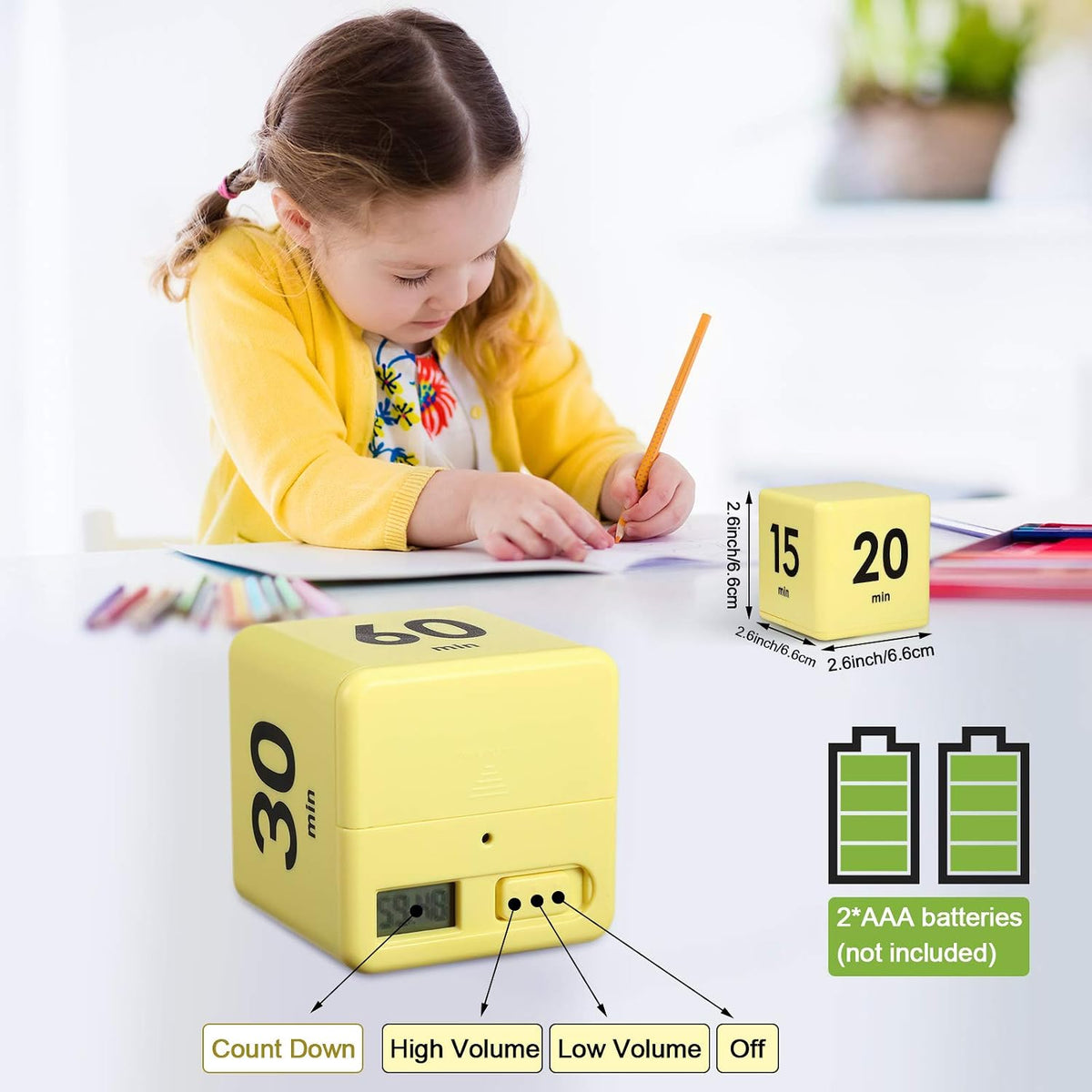 Cube Timer, Gravity Sensor Flip Timer for ADHD, Pink