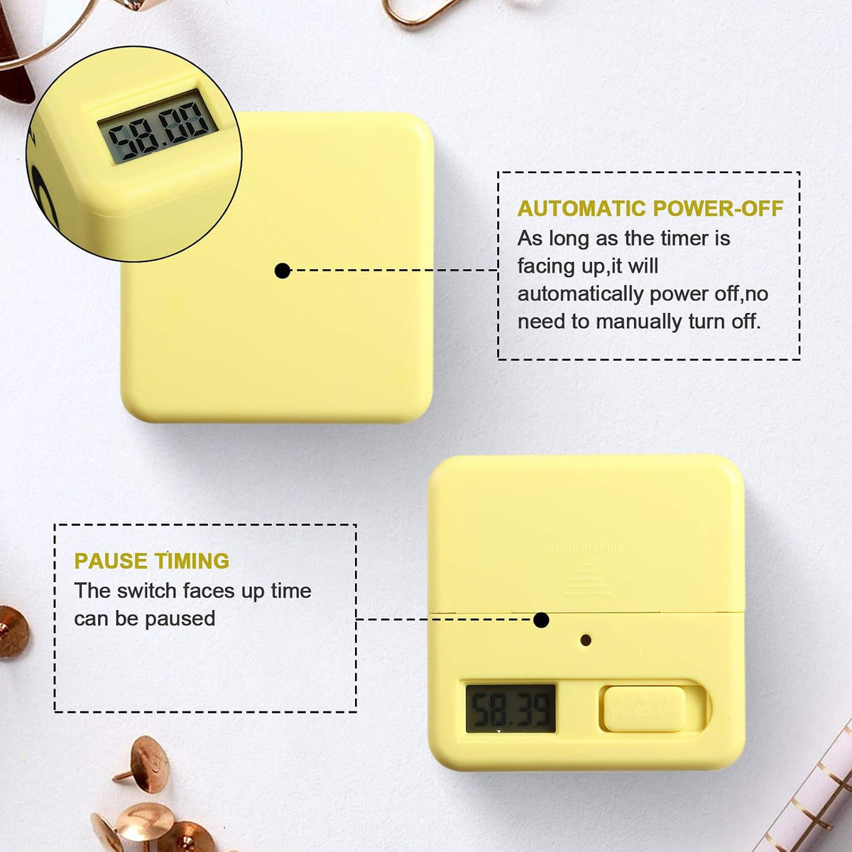 Cube Timer, Gravity Sensor Flip Timer for ADHD, Pink