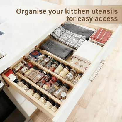 Adjustable Bamboo Drawer Dividers of 4, Expandable Organizers (16.9"-22.2")