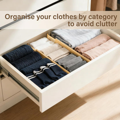 Adjustable Bamboo Drawer Dividers of 4, Expandable Organizers (16.9"-22.2")
