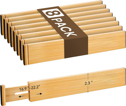 Adjustable Bamboo Drawer Dividers of 4, Expandable Organizers (16.9"-22.2")