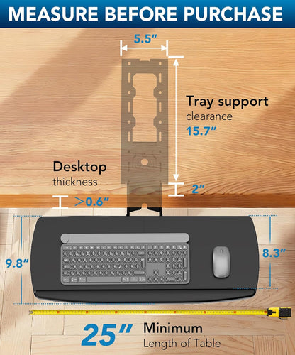 AX WABER Keyboard Tray Under Desk with Storage Drawer, Height Adjustable Keyboard Tray Slide Out 360° Swivel Tilt, Ergonomic Under Desk Mount Keyboard & Mouse Holder for Gaming Home Office, Black