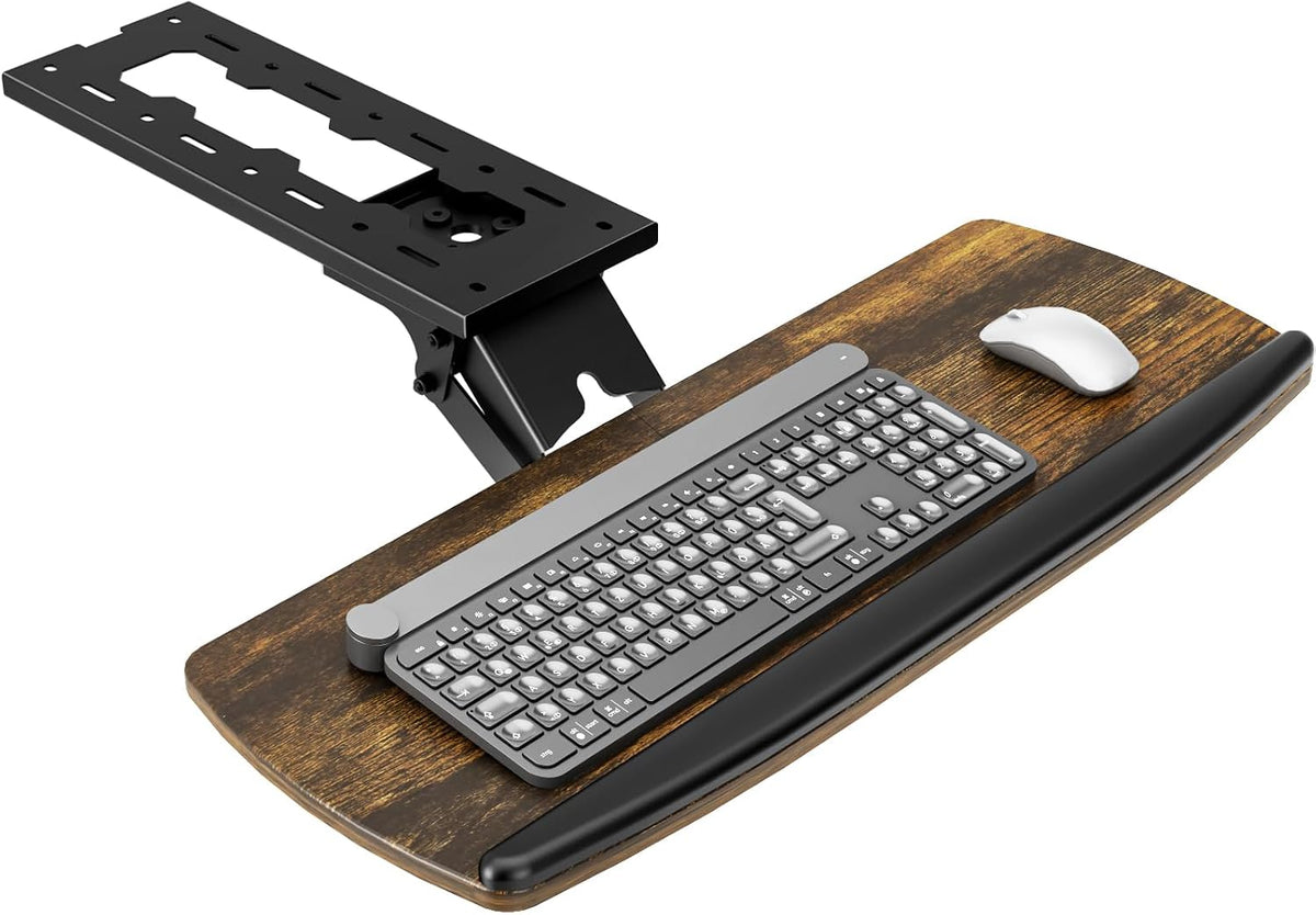 AX WABER Keyboard Tray Under Desk with Storage Drawer, Height Adjustable Keyboard Tray Slide Out 360° Swivel Tilt, Ergonomic Under Desk Mount Keyboard & Mouse Holder for Gaming Home Office, Black