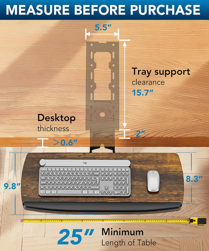 AX WABER Keyboard Tray Under Desk with Storage Drawer, Height Adjustable Keyboard Tray Slide Out 360° Swivel Tilt, Ergonomic Under Desk Mount Keyboard & Mouse Holder for Gaming Home Office, Black
