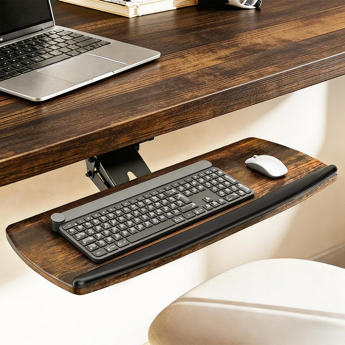 AX WABER Keyboard Tray Under Desk with Storage Drawer, Height Adjustable Keyboard Tray Slide Out 360° Swivel Tilt, Ergonomic Under Desk Mount Keyboard & Mouse Holder for Gaming Home Office, Black