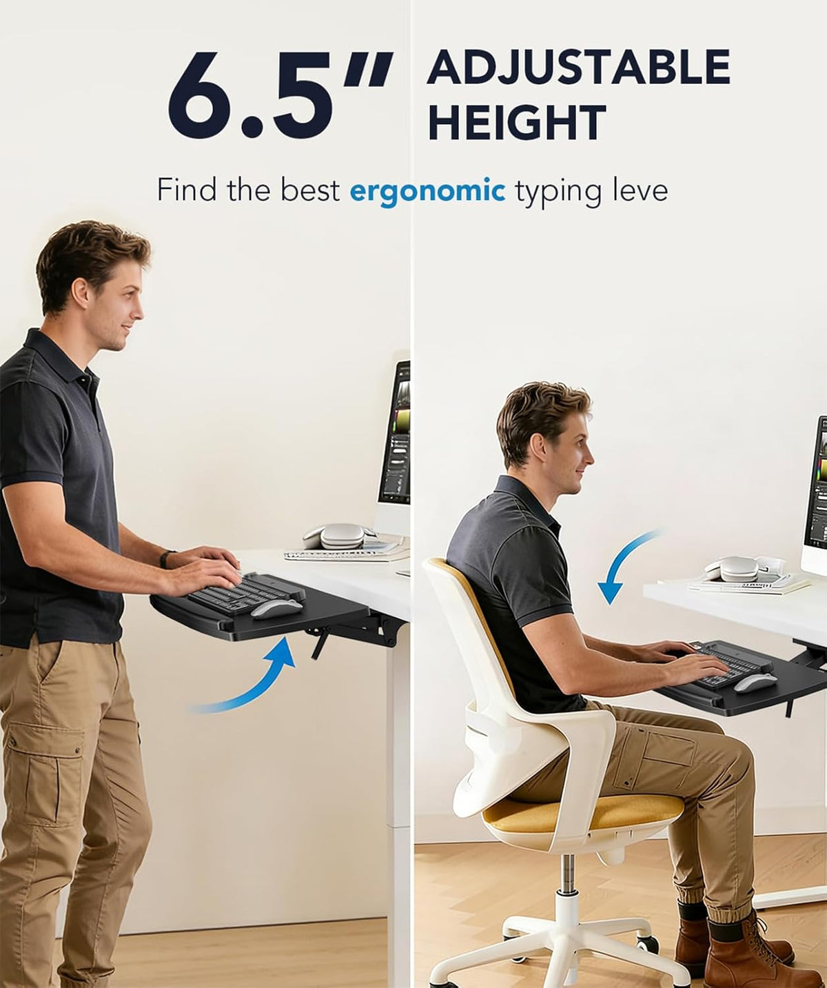 AX WABER Keyboard Tray Under Desk with Storage Drawer, Height Adjustable Keyboard Tray Slide Out 360° Swivel Tilt, Ergonomic Under Desk Mount Keyboard & Mouse Holder for Gaming Home Office, Black