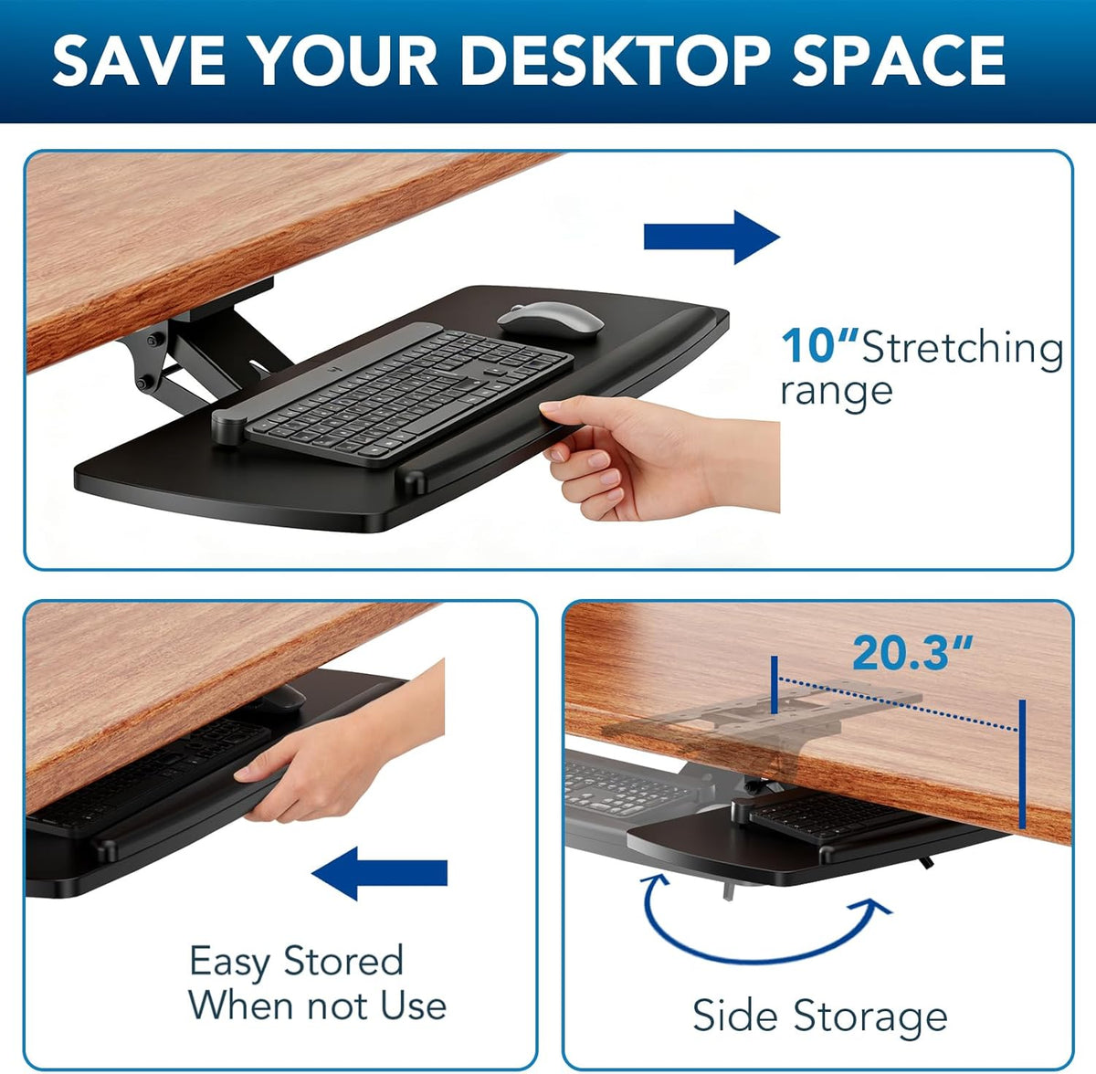 AX WABER Keyboard Tray Under Desk with Storage Drawer, Height Adjustable Keyboard Tray Slide Out 360° Swivel Tilt, Ergonomic Under Desk Mount Keyboard & Mouse Holder for Gaming Home Office, Black