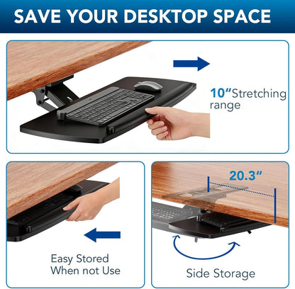 AX WABER Keyboard Tray Under Desk with Storage Drawer, Height Adjustable Keyboard Tray Slide Out 360° Swivel Tilt, Ergonomic Under Desk Mount Keyboard & Mouse Holder for Gaming Home Office, Black