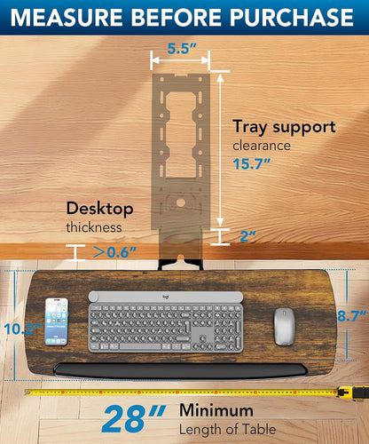 AX WABER Keyboard Tray Under Desk with Storage Drawer, Height Adjustable Keyboard Tray Slide Out 360° Swivel Tilt, Ergonomic Under Desk Mount Keyboard & Mouse Holder for Gaming Home Office, Black