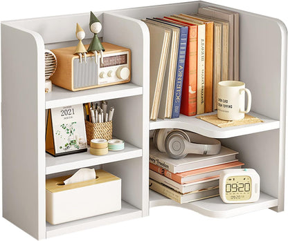 Desk Shelf,Small Bookshelf,Wooden Desk Hutch Desk Organizers,White Desktop Bookshelf and Accessories Storage Display Rack in Home Office Dorm,Freestanding Desk Shelf