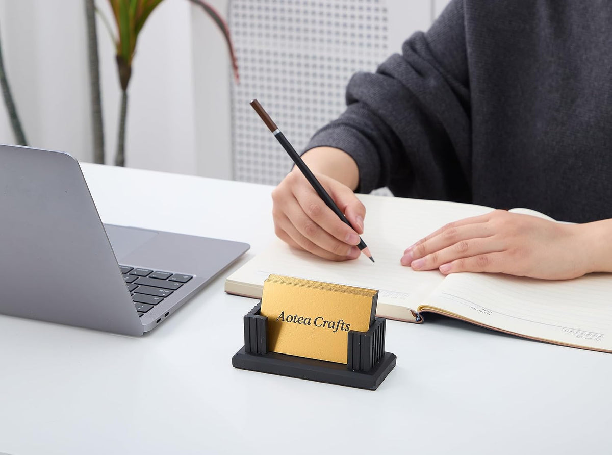 Concrete Business Card Holder Desk - Business Card Display Stand - Black