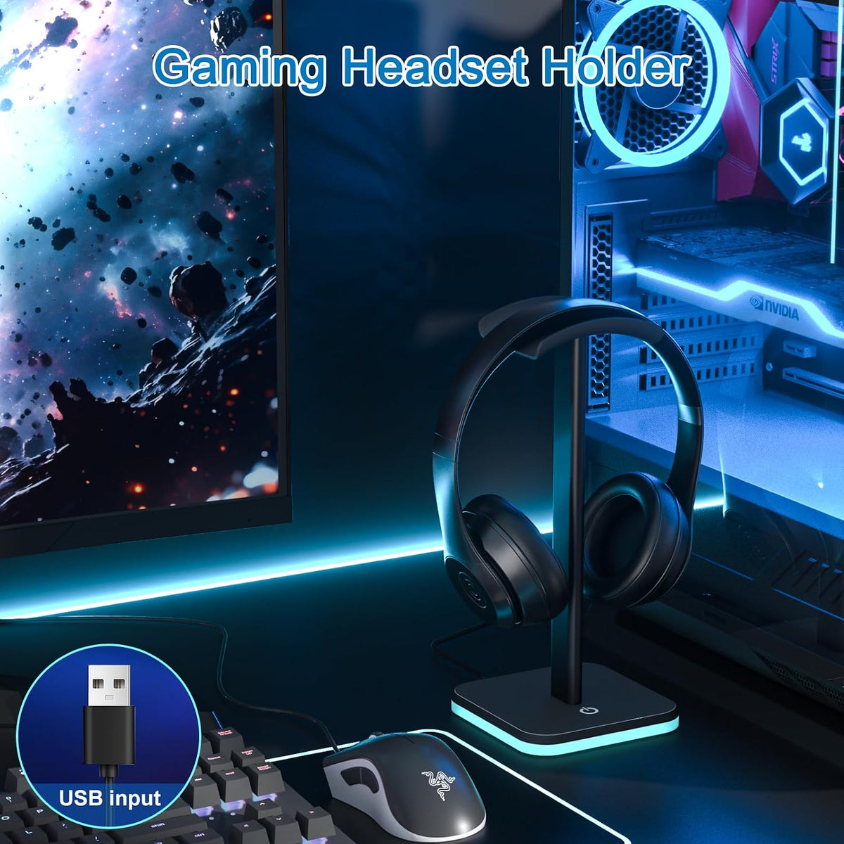 Headphone Stand for Desk - Headset Stand Headphone Holder (Black)