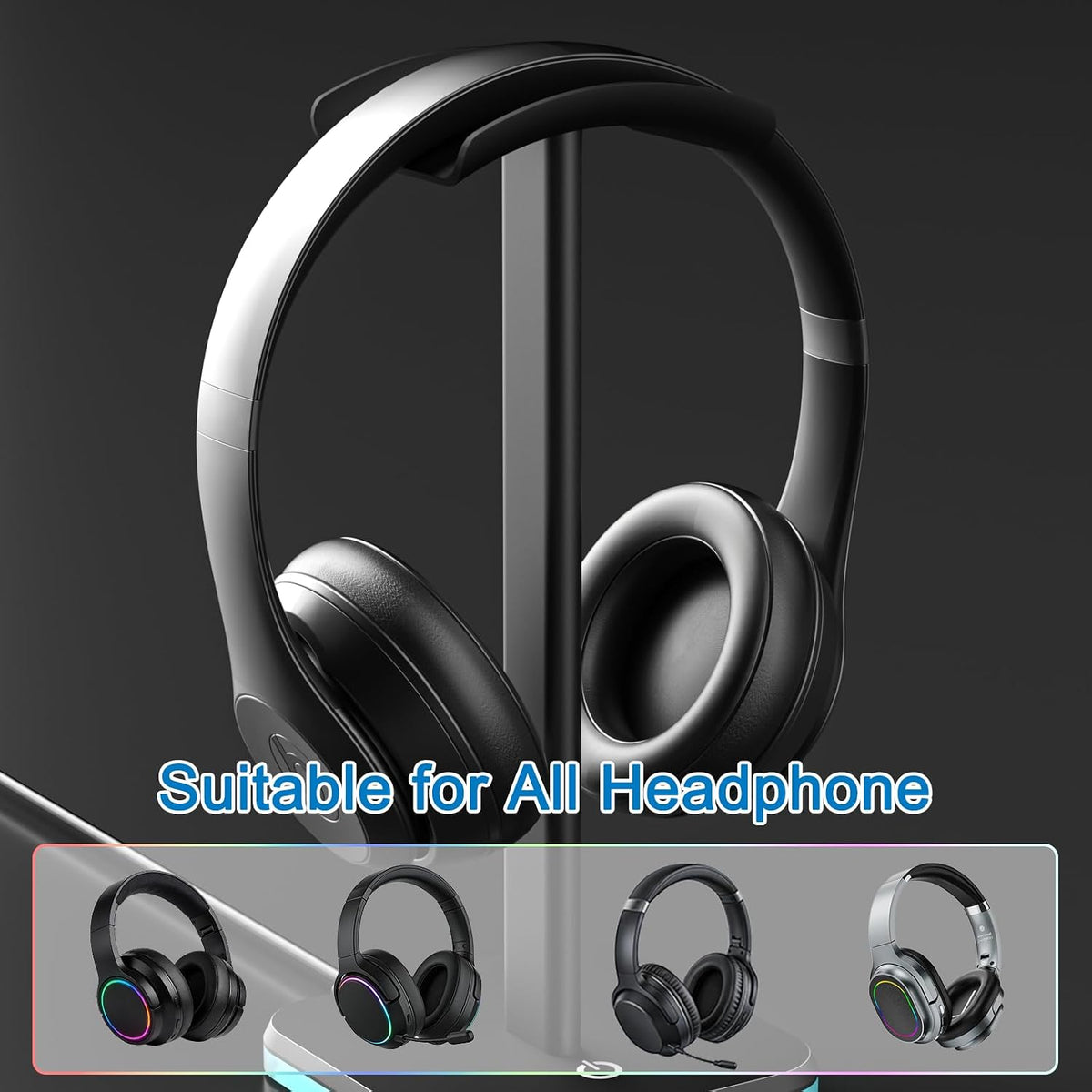 Headphone Stand for Desk - Headset Stand Headphone Holder (Black)