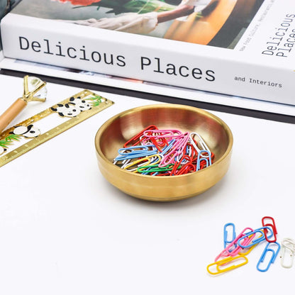 Gold Paper Clip Holder Dispenser & 30 Paper Clips