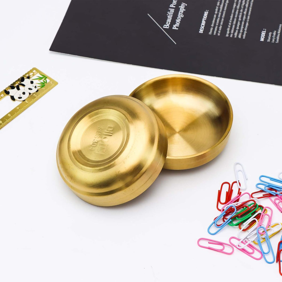 Gold Paper Clip Holder Dispenser & 30 Paper Clips