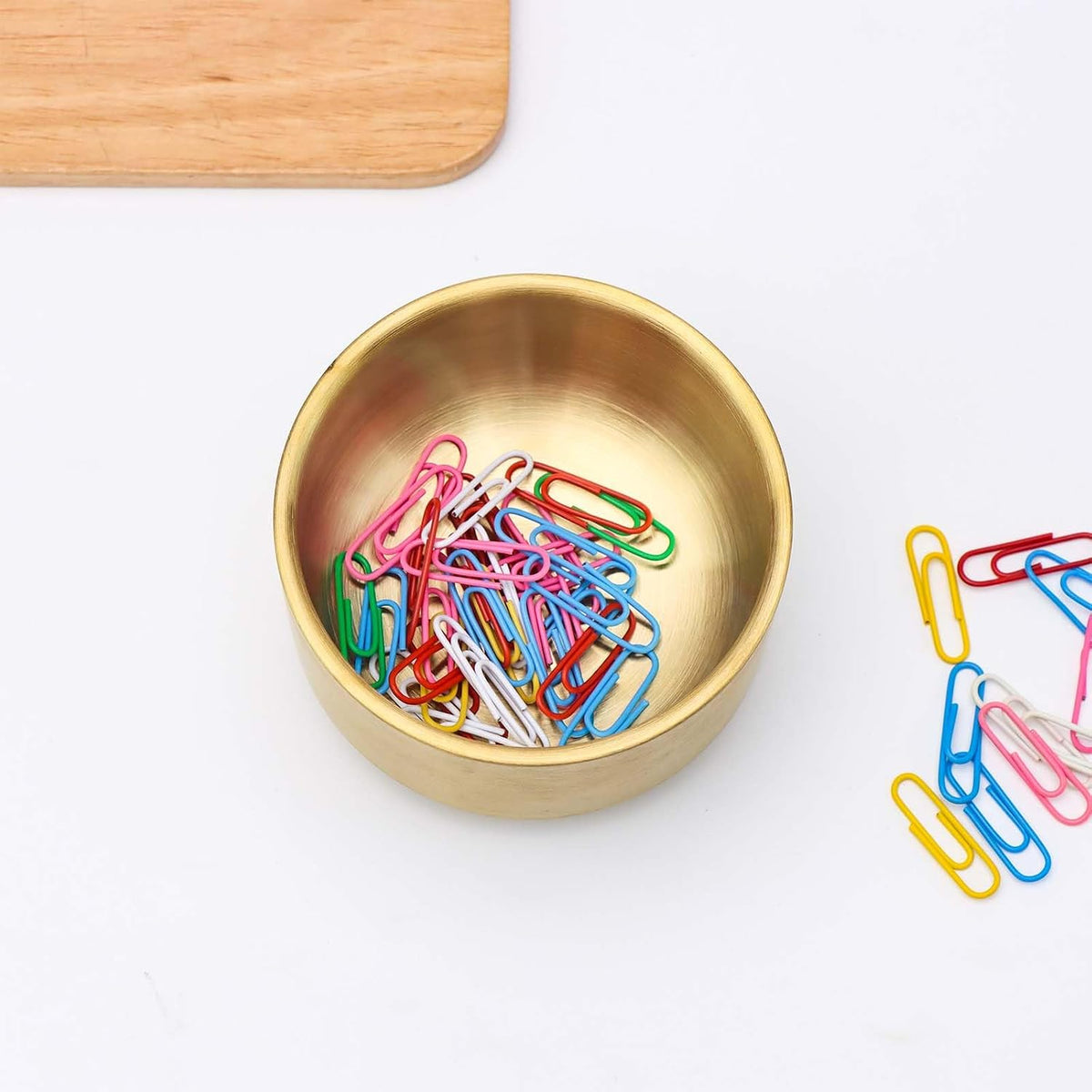 Gold Paper Clip Holder Dispenser & 30 Paper Clips