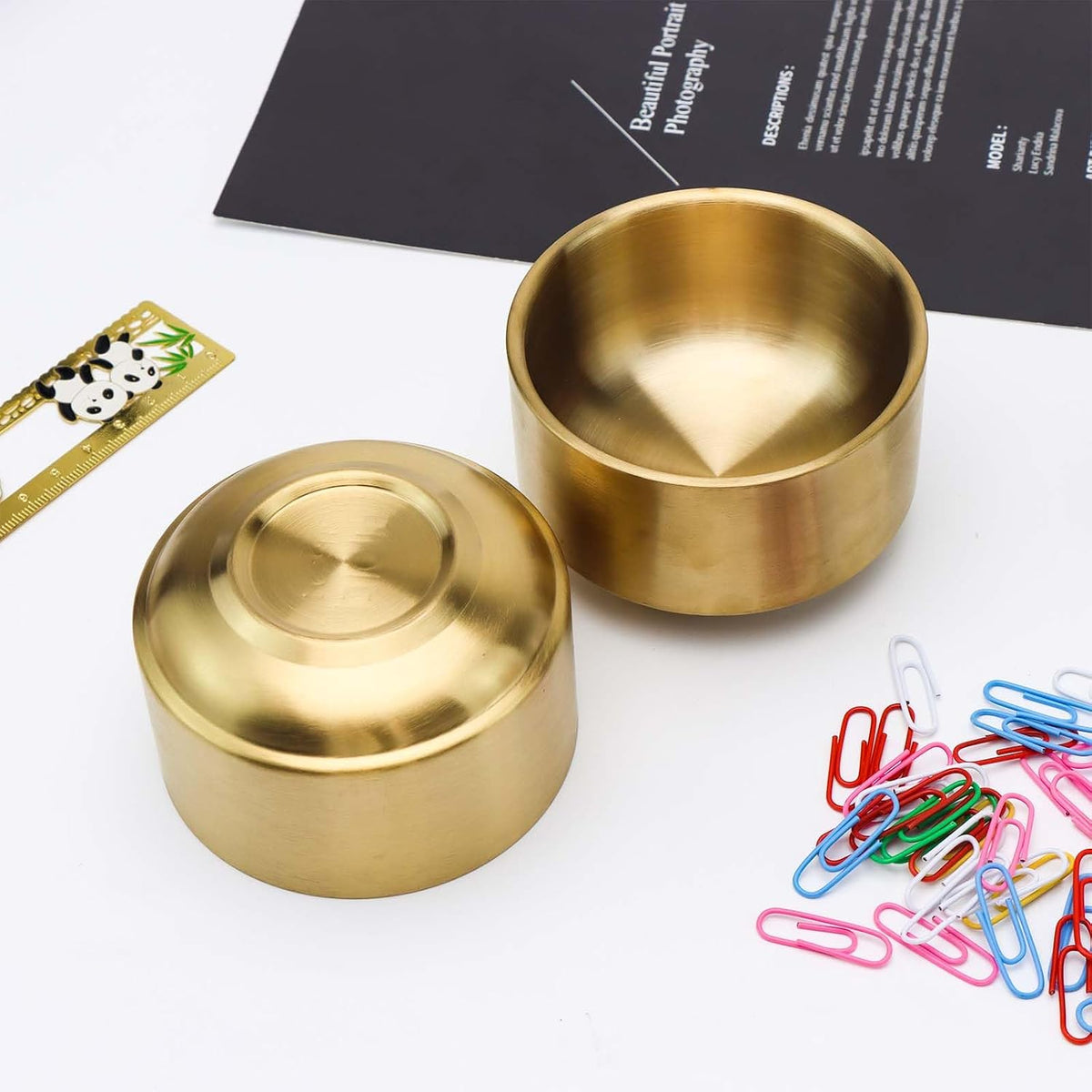 Gold Paper Clip Holder Dispenser & 30 Paper Clips