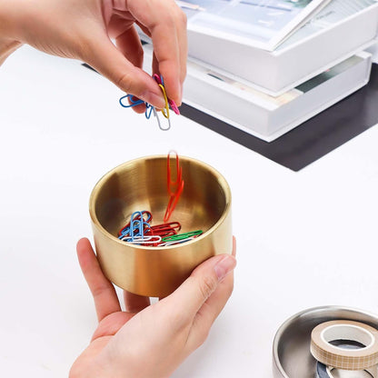 Gold Paper Clip Holder Dispenser & 30 Paper Clips