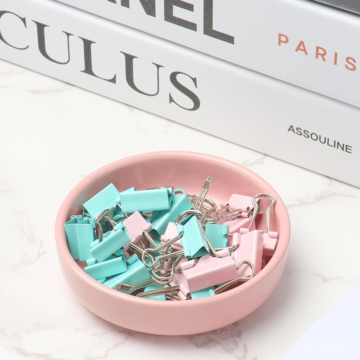 Gold Paper Clip Holder Dispenser & 30 Paper Clips