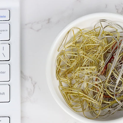 Gold Paper Clip Holder Dispenser & 30 Paper Clips