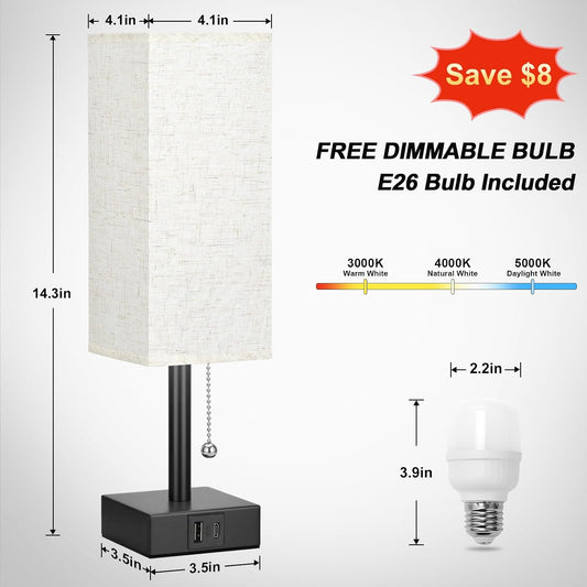 Small Bedside Table Lamp for Bedroom - Desk Lamp For Nightstand, USB C+A