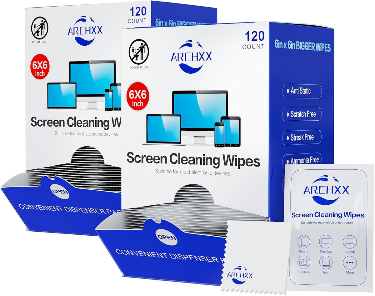 Screen Wipes for Electronics, 120 Count 6"x6" Pre-Moistened Screen Cleaner for Screens, Computer,Laptop,Tablet,Phone,Monitor,Car Screen Cleaner, Lens Wipes Individually Wrapped