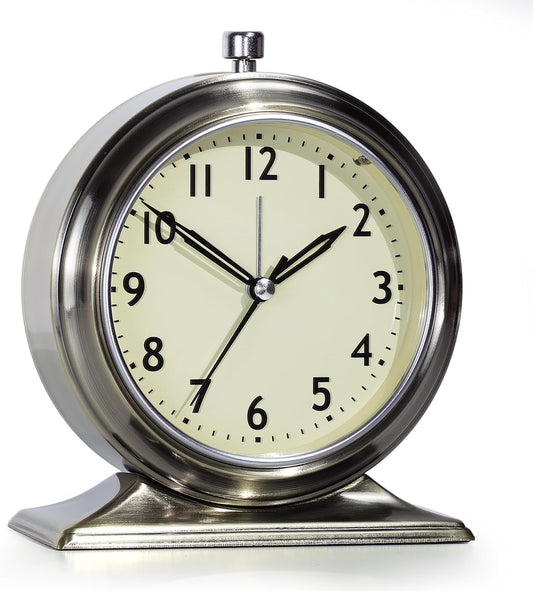 ® 5.5" Vintage Metal Alarm Clock, Desk and Table Clock for Shelf