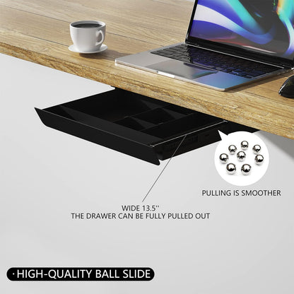 Under Desk Mounted Sliding Pull-out Drawer with Pencil Tray and Slide Storage Tray, 17'' long & 13.5'' deep Large Storage Organizer for Sit Stand Workstation